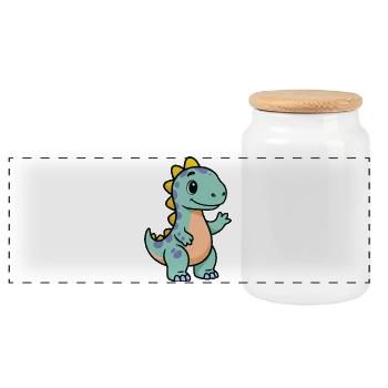 Little Dino Cuddle - Panoramic Cookie Jar with Wooden Lid - white - Front