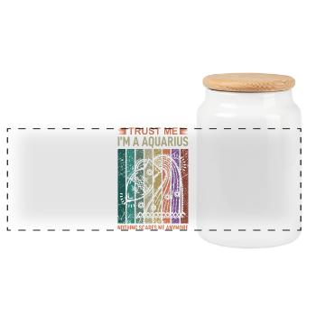 Zodiac sign Aquarius - Panoramic Cookie Jar with Wooden Lid - white - Front