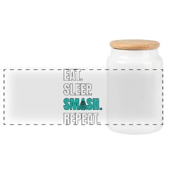 Badminton Eat Sleep Smash Repeat - Panorama Keksdose mit Holzdeckel - Weiß - Vorne