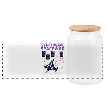 SYNTHWAVE SPACEWAR Retro Neon 80s Spaceship - Panoramic Cookie Jar with Wooden Lid - white - Front