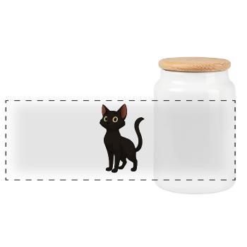 Schwarze Katze Goldene Augen - Panorama Keksdose mit Holzdeckel - Weiß - Vorne