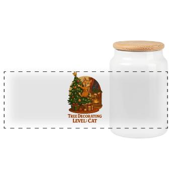 Le chat décore le sapin de Noël - Boîte à biscuits avec couvercle en bois - blanc - Devant