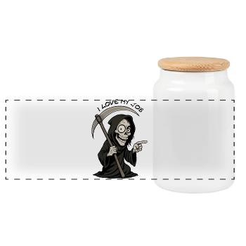 Grim Reaper Cartoon : Faucheuse espiègle - Boîte à biscuits avec couvercle en bois - blanc - Devant