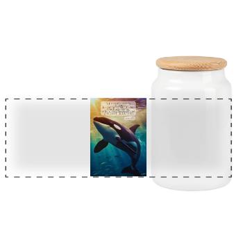 Orca Underwater Hope Verse - Panoramic Cookie Jar with Wooden Lid - white - Front