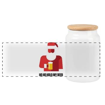 Santa Ho ho hold my Beer saying - Panoramic Cookie Jar with Wooden Lid - white - Front