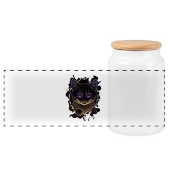 Cat Torn Cloth - Sweet Gothic - Panoramic Cookie Jar with Wooden Lid - white - Front