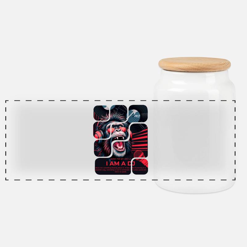 DJ Affe mit Kopfhörern Neon Design - Panorama Keksdose mit Holzdeckel - Weiß