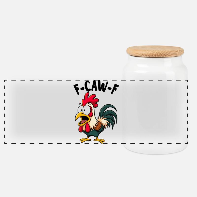 F CAW F Rooster Screaming Meme - Panorama Keksdose mit Holzdeckel - Weiß