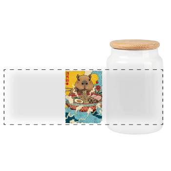 Capybara isst Ramen Nudeln - Panorama Keksdose mit Holzdeckel - Weiß - Vorne