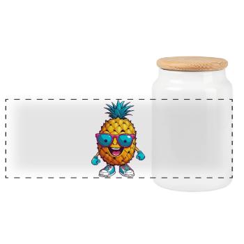 Pineapple Cartoon Sunglasses - Panoramic Cookie Jar with Wooden Lid - white - Front