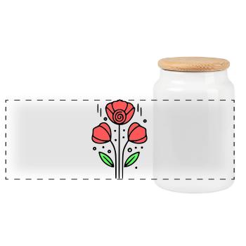 Poppy Poppies Minimalist Line Art 10 - Panoramic Cookie Jar with Wooden Lid - white - Front