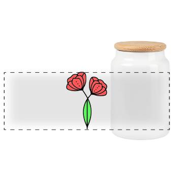 Poppy Poppies Minimalist Line Art 6 - Panoramic Cookie Jar with Wooden Lid - white - Front