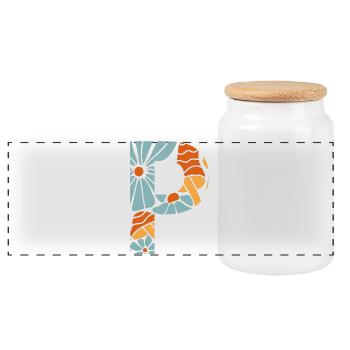 Buchstabe p groovige Blumen Geschenkidee - Panorama Keksdose mit Holzdeckel - Weiß - Vorne