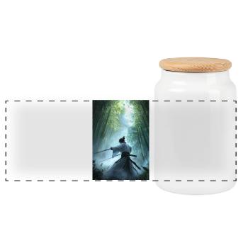 Samouraï dans la forêt - Boîte à biscuits avec couvercle en bois - blanc - Devant
