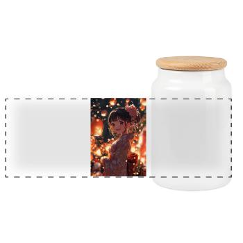 Luminous yukata festival night - Panoramic Cookie Jar with Wooden Lid - white - Front