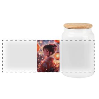 Kimono floraison lumineuse lanternes - Boîte à biscuits avec couvercle en bois - blanc - Devant