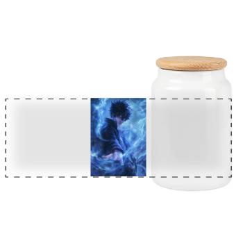 Fantasy Azure Flame - Panoramic Cookie Jar with Wooden Lid - white - Front