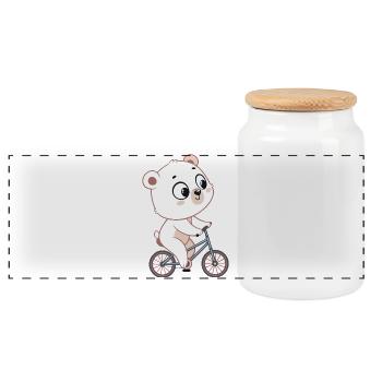 Pastell Radfahren Weißer Bär - Panorama Keksdose mit Holzdeckel - Weiß - Vorne
