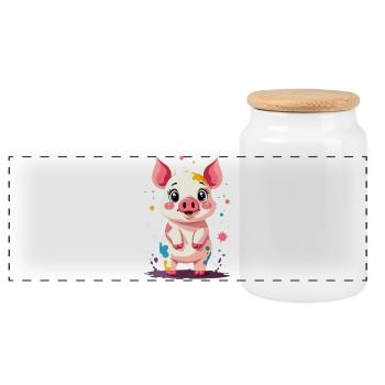 Piggy dans une touche de design de couleur - Boîte à biscuits avec couvercle en bois - blanc - Devant