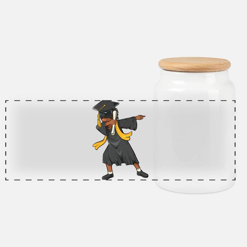 Afro Dabbing Mädchen Abschlussklasse 2026 - Panorama Keksdose mit Holzdeckel - Weiß