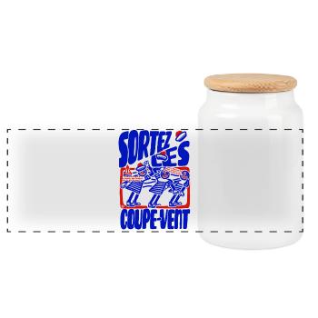 Sortez les coupe vent rétro bleu blanc rouge - Boîte à biscuits avec couvercle en bois - blanc - Devant
