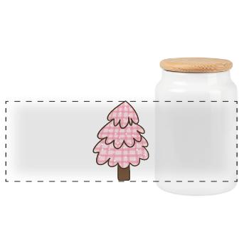 Rosa Weihnachtsbaum – Süßes Karo Weihnachten  - Panorama Keksdose mit Holzdeckel - Weiß - Vorne