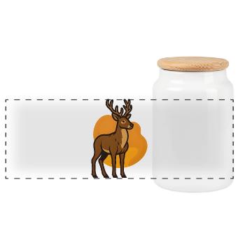 Deer in orange heart background - Panoramic Cookie Jar with Wooden Lid - white - Front