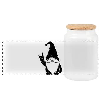 Cool gnome with victory sign - Panoramic Cookie Jar with Wooden Lid - white - Front