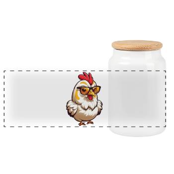 Spectacled Chicken Cartoon - Panoramic Cookie Jar with Wooden Lid - white - Front