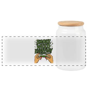 Everyday Smoke Funny Green Style - Panoramic Cookie Jar with Wooden Lid - white - Front
