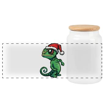 Noël caméléon - Boîte à biscuits avec couvercle en bois - blanc - Devant