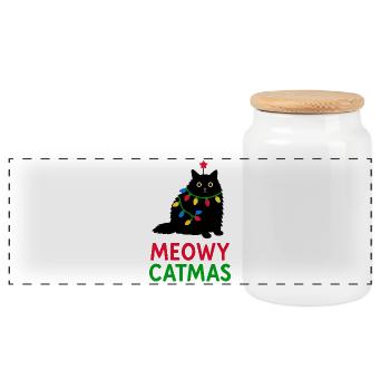 Meowy Catmas - Panorama Keksdose mit Holzdeckel - Weiß - Vorne