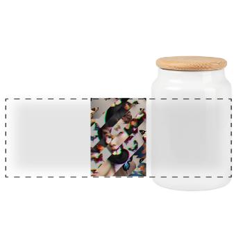 Glitch Butterfly Portrait - Panoramic Cookie Jar with Wooden Lid - white - Front