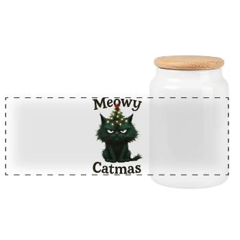 Meowy Catmas Grummelige Weihnachtskatze - Boîte à biscuits avec couvercle en bois - blanc - Devant