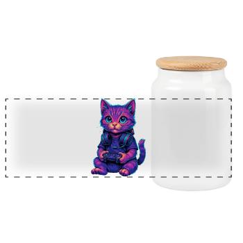 Cat Gaming Gamer Gaming Gaming Video Games - Panoramic Cookie Jar with Wooden Lid - white - Front