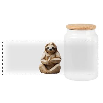 Polygon-Sloth Kuschel-Design - Panorama Keksdose mit Holzdeckel - Weiß - Vorne
