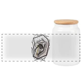 Zentangle flower heart in frame - Panoramic Cookie Jar with Wooden Lid - white - Front