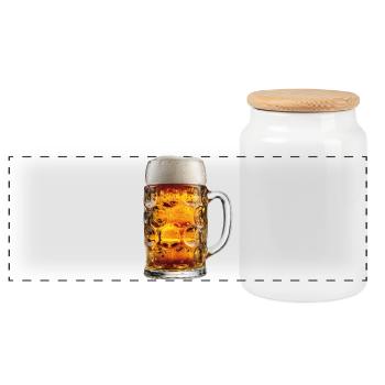 Bier Krug Bierkrug - Panorama Keksdose mit Holzdeckel - Weiß - Vorne