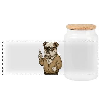 Bulldoggenlehrer mit Kreide-Retro-Klassenzimmer-Cartoon - Panorama Keksdose mit Holzdeckel - Weiß - Vorne