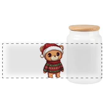 Bär Weihnachten Xmas - Panorama Keksdose mit Holzdeckel - Weiß - Vorne