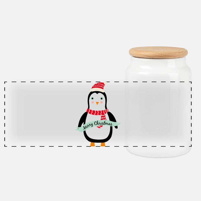 Süßer Weihnachts-Pinguin Merry Christmas - Panorama Keksdose mit Holzdeckel - Weiß