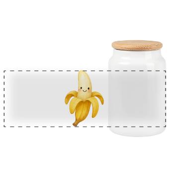 Cheerful Banana Face Illustration Kids Fruit - Panoramic Cookie Jar with Wooden Lid - white - Front