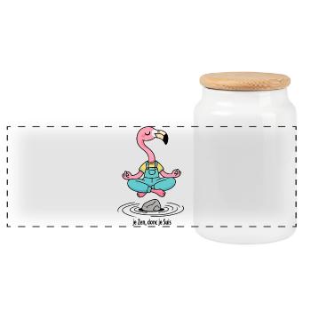 Flamingo, das Zen-Yoga schwebt - Panorama Keksdose mit Holzdeckel - Weiß - Vorne