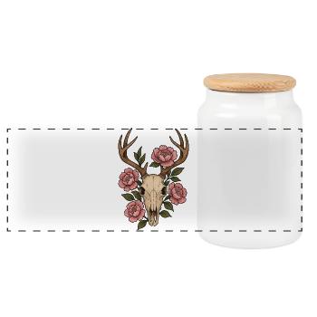 Emblème du cerf en forme de crâne pivoine - Boîte à biscuits avec couvercle en bois - blanc - Devant