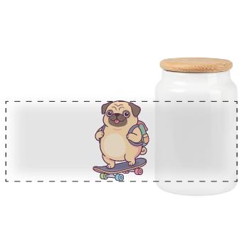 Pug Skateboard Rucksack - Panorama Keksdose mit Holzdeckel - Weiß - Vorne
