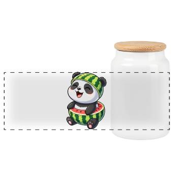 Mignon panda melon cartoon Waterfruit Summer Joy - Boîte à biscuits avec couvercle en bois - blanc - Devant