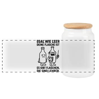 flasche leer lehrer witz - Panorama Keksdose mit Holzdeckel - Weiß - Vorne