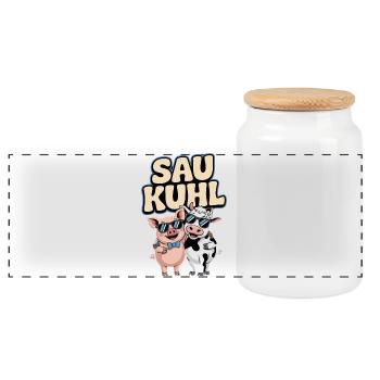 Sow Cool Pig And Cow With Sunglasses - Panoramic Cookie Jar with Wooden Lid - white - Front