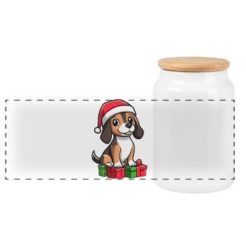 Beagle Hund Weihnachten Geschenke - Panorama Keksdose mit Holzdeckel - Weiß - Vorne