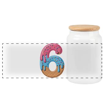 Motif d’anniversaire de la glace numéro 6 pour enfants - Boîte à biscuits avec couvercle en bois - blanc - Devant
